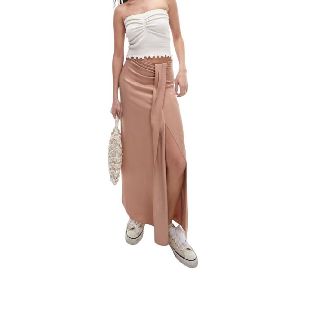 TopShop Ruched Front Vent Satin Maxi Skirt Size 6 NWOT $65 MSRP